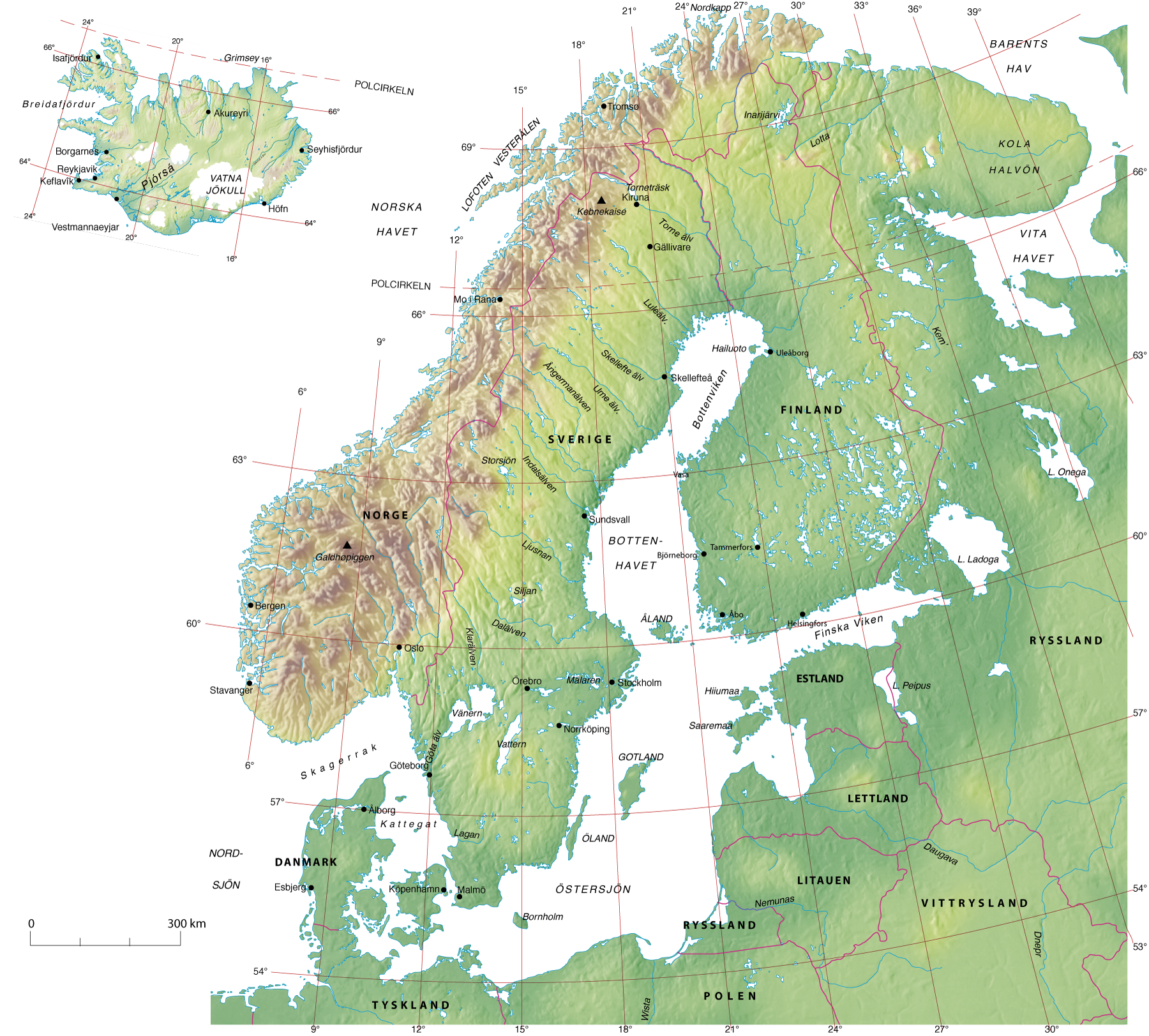 Karta över Sverige och haven